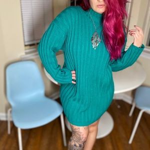 "Bravo" Vintage Teal Sweater Dress